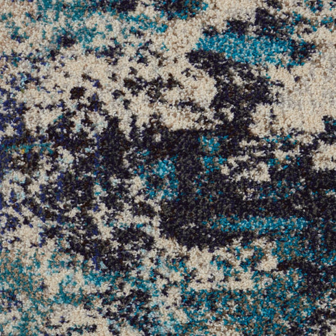 2' X 4' Ivory And Teal Blue Abstract Power Loom Non Skid Area Rug